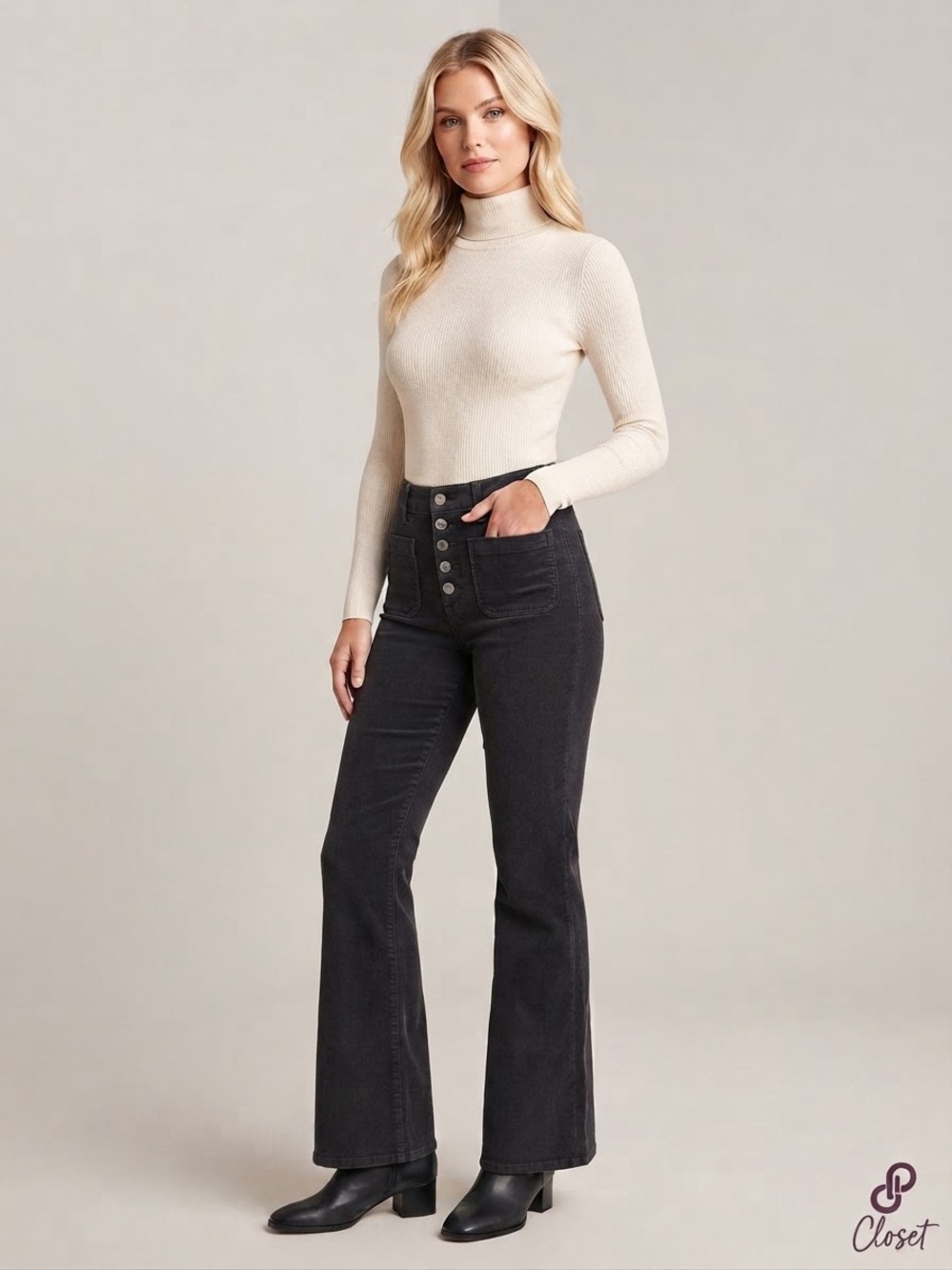 American Eagle High-Rise Button-Fly Charcoal Grey Flare Corduroy Jeans Pants 6